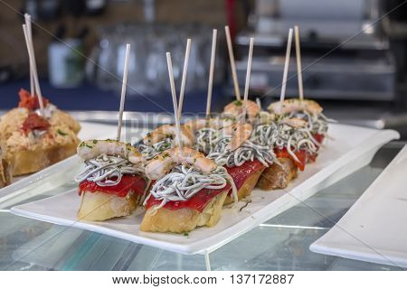 Pintxos or tapas famous spanish canapes party finger food