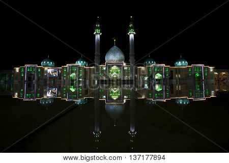 Holy mosque of Jamkaran in a rainy night in Qom of Iran