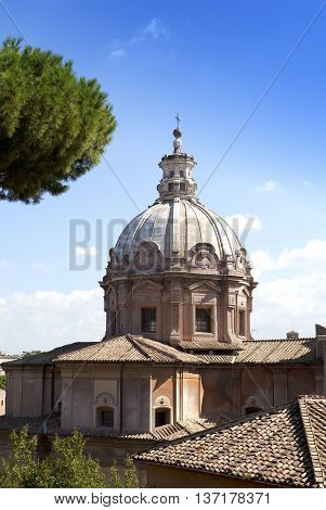 Church near ruins of Traian forum in Rome