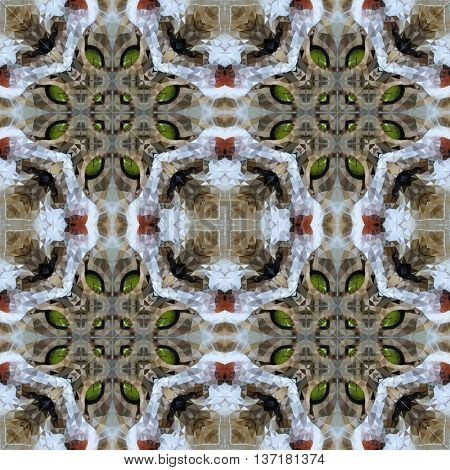 Seamless low poly triangular pattern with stylized green cat eyes