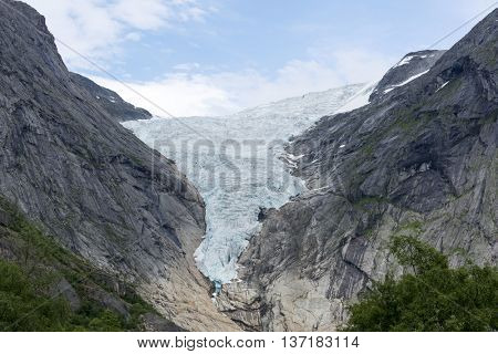 Briksdalsbreen glacier at summer in Jostedalsbreen National Park in Norway.