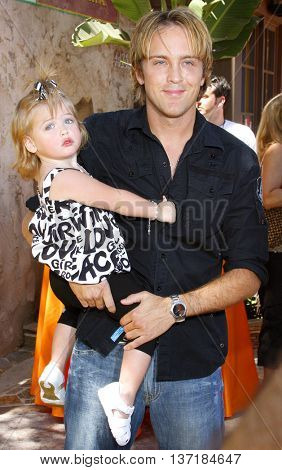 Larry Birkhead and Dannielynn Birkhead at the Simpsons Ride Opening Celebration Party held at the Universal Studios Hollywood in Universal City, USA on May 17, 2008. 