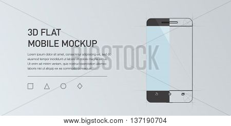 Minimalistic vector flat illustration of mobile phone. Mockup generic smartphone. Template for infographic or presentation. UI design. Concept graphic, UIX, web banner, printed material