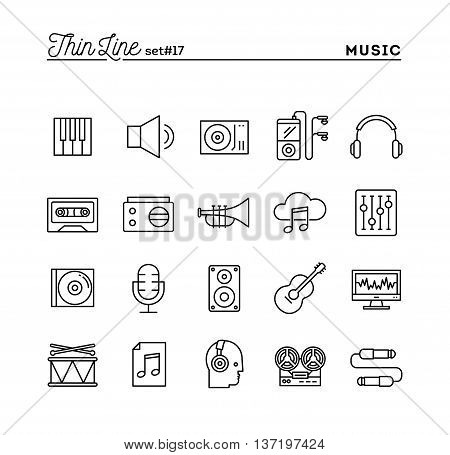 Music sound recording editing and more thin line icons set vector illustration