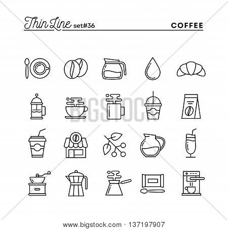 Coffee thin line icons set vector illustration