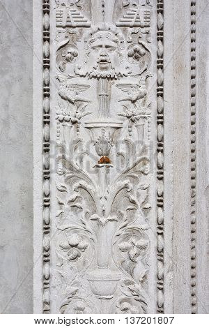 Butterfly on St Zechariah renaissance portal with grotesque decoration in Venice