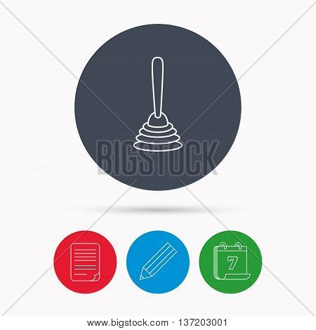 Plunger icon. Toilet cleaning tool sign. Calendar, pencil or edit and document file signs. Vector