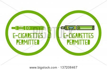 Electronic cigarettes permitted sign set of icons