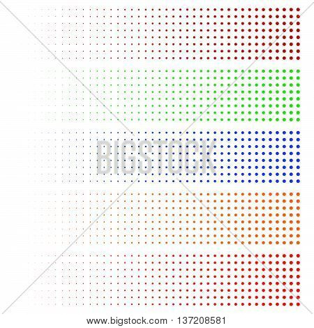 Halftone Elements. Fading Circles In 5 Colors.