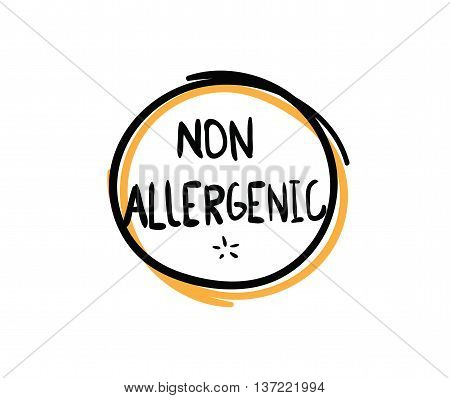 Allergens free, non allergenic product. Isolated vector label, stickers icon or mark. Hand drawn colorful design for packaging on white background.