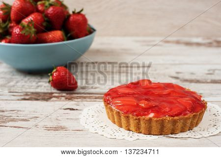 Chocolate Tart, Tartalette With White Chocolate And Mascarpone Cream, Fresh Strawberries On Top. Lar