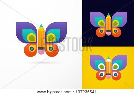 Education, learning icon - butterfly and pencil