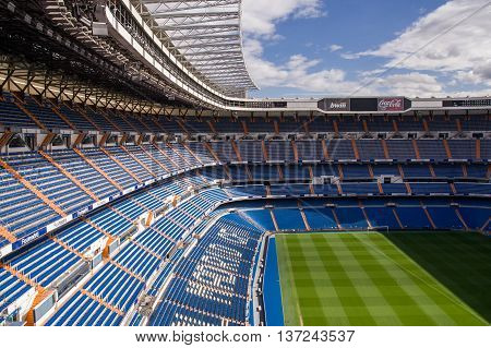 MADRID SPAIN - MAY 14 2009: Santiago Bernabeu Stadium of Real Madrid on May 14 2009 in Madrid Spain. Real Madrid C.F. was established in 1902. It is the best club of XX century according to FIFA.