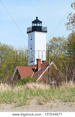 Presque Isle lighthouse, built in 1872, Lake Erie, Pennsylvania, USA