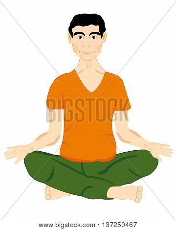 The Young man sits in pose yoga.Vector illustration