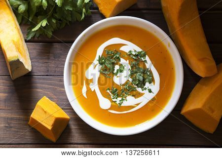 Pumpkin soup with the fresh pumpkin and parsley