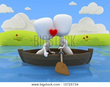 3D Illustration d'un Couple baiser sur un bateau