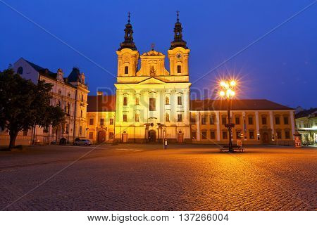 UHERSKE HRADISTE, CZECH REPUBLIC - JUNE 21, 2016: Historic architecture of the old town in Uherske Hradiste on June 21, 2016.