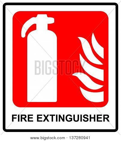 Fire extinguisher sign. Vector warning icon on red .