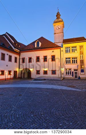 Old town hall of Uherske Hradiste as seen from its yard early in the morning.