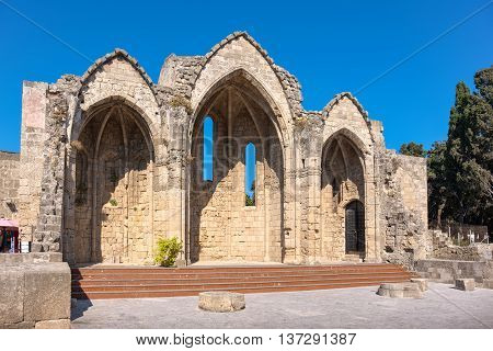 The church of Our Lady of the Burgh in the medieval town of Rhodes dates back to the 14th century. Rhodes Greece