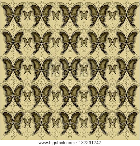 vintage vector pattern with butterflies over swirl decration