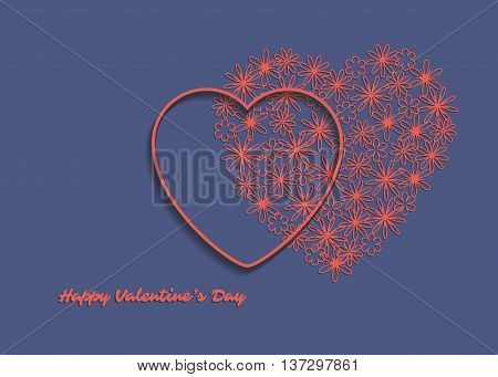 Greeting Valentine's day card with two hearts. Vector illustration.