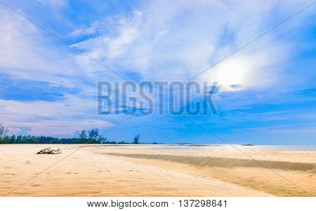 Calmness beautiful seaside with cloudy blue sky Beach of Pattani southern Thailand