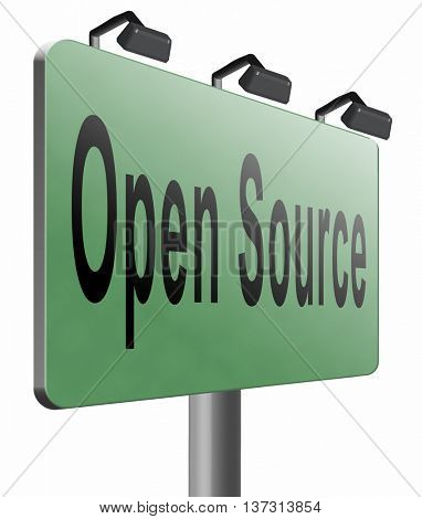 Open source program software program or economy freeware internet data computer sharing, 3D illustration, isolated, on white
