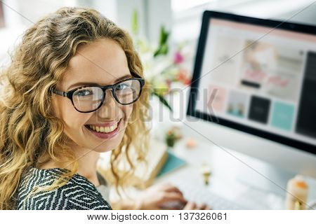 Women Smiling Shopping Online Internet Searching Concept