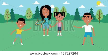 Illustration Of Family Playing With Frisbee In Park Together