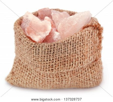 Saindhava lavana or Himalayan Pink rock salt over white background