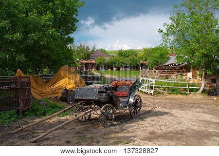 Old horse carriage in vilage in Moldova