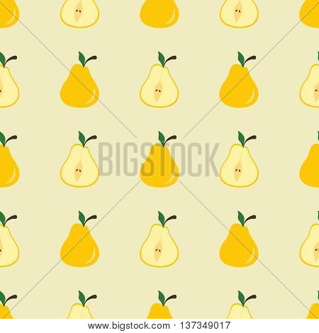 Yellow pear is whole and in cross section. Seamless background.