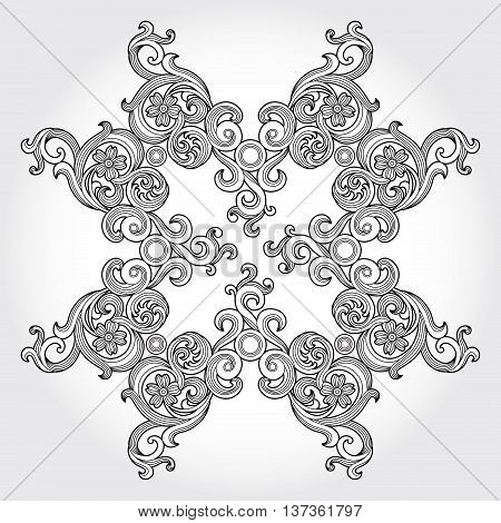 Vintage ornate pattern. Floral baroque ornament in Victorian style. Traditional ornament. Element for design. Decor for greeting card and wedding invitations decoration for bags and clothes.