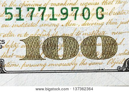 Photographed Close-up Of American Paper Money Worth One Hundred Dollars, The New American Bil