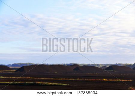 Bog And The Field On Which The Production Is Carried Out In Black Peat Mining, Industry, Defocus