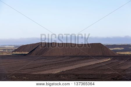 Bog And The Field On Which The Production Is Carried Out In Black Peat Mining, Industry,