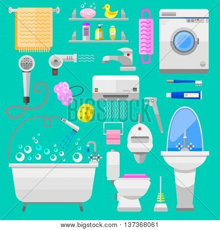 Bathroom icons toilet symbols vector illustration. Bathroom symbols water icon and hygiene collection bathroom symbols. Faucet room clean bathroom symbols.