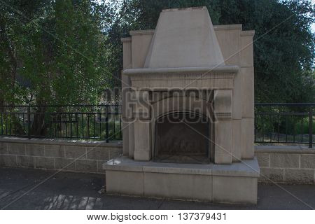 outdoor fire place with open space to eat and relax outdoors