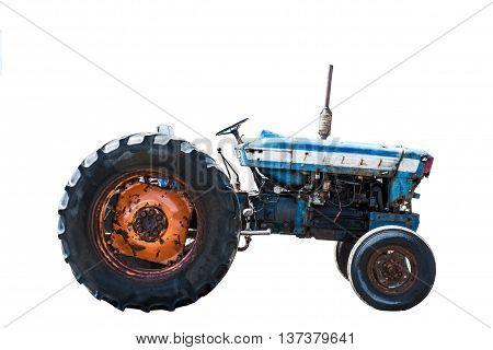 Old rusty tractor, isolated on white background