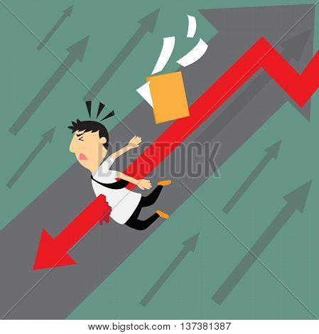 Business downtrend concept. business man with graph downtrend vector illustration.