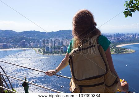 Girl Tourist Looks At Rio Landscape