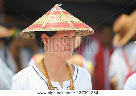 SIPITANG SABAH MALAYSIA - August 30 2014 : A group of Lundayeh in their traditional costume during folklore festival call GaTa festival in Sipitang Sabah Malaysia. Lundayeh tribe is one of Sabah ethnic mostly reside in the interior.