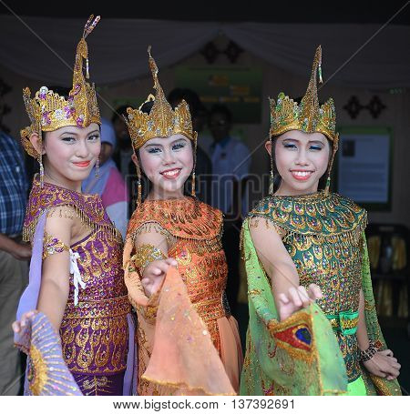 Sipitang Sabah Malaysia.August 30 2014 : Young girls from the Javanese ethnicity wearing traditional costume during Gata Festival in Sipitang Sabah Malaysia.