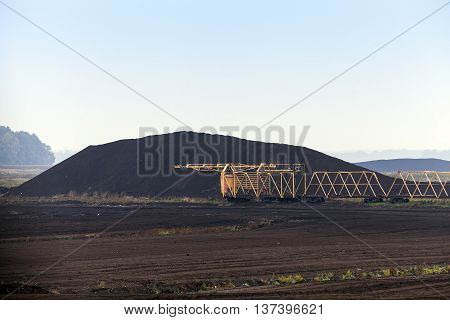 Bog And The Field On Which The Production Is Carried Out In Black Peat Mining, Industry,