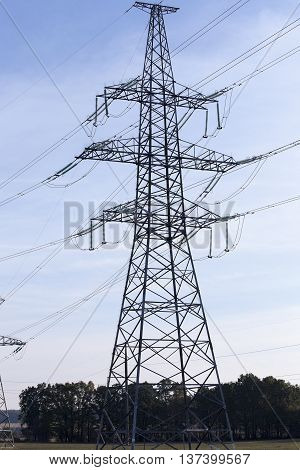 Managed To Picture The Pillars, Through Which The High-voltage Lines, Daytime, Sky,