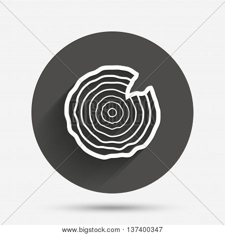 Wood sign icon. Tree growth rings. Tree trunk cross-section with nick. Circle flat button with shadow. Vector