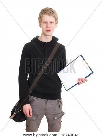 jonge man houdt een Klembord