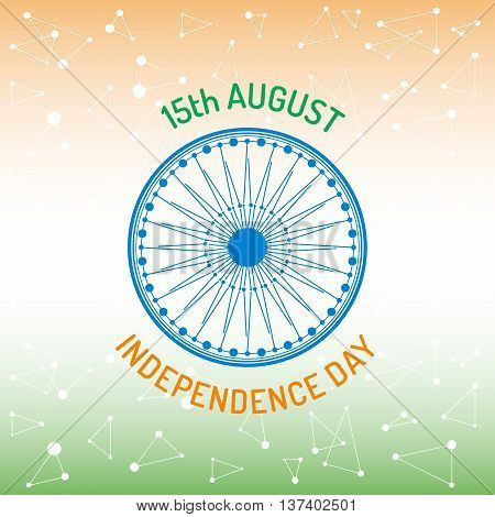 Indian Independence Day celebration with national flag colors and ashoka wheel for 15th of August Independence Day celebrations.